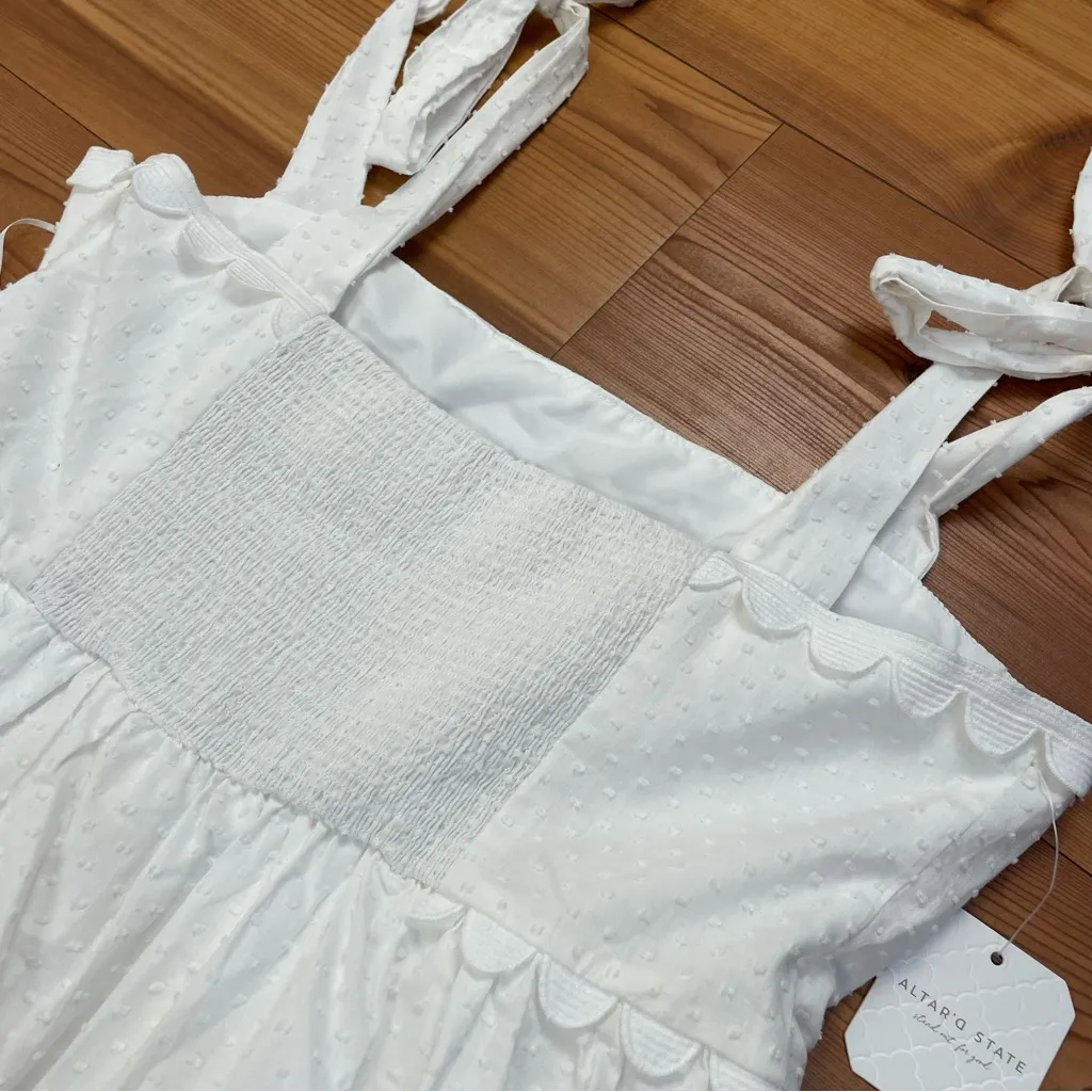 Altar’d State Ava Clip Dot Dainty Bow Fit Flare Mini Dress White Large New - Image 6