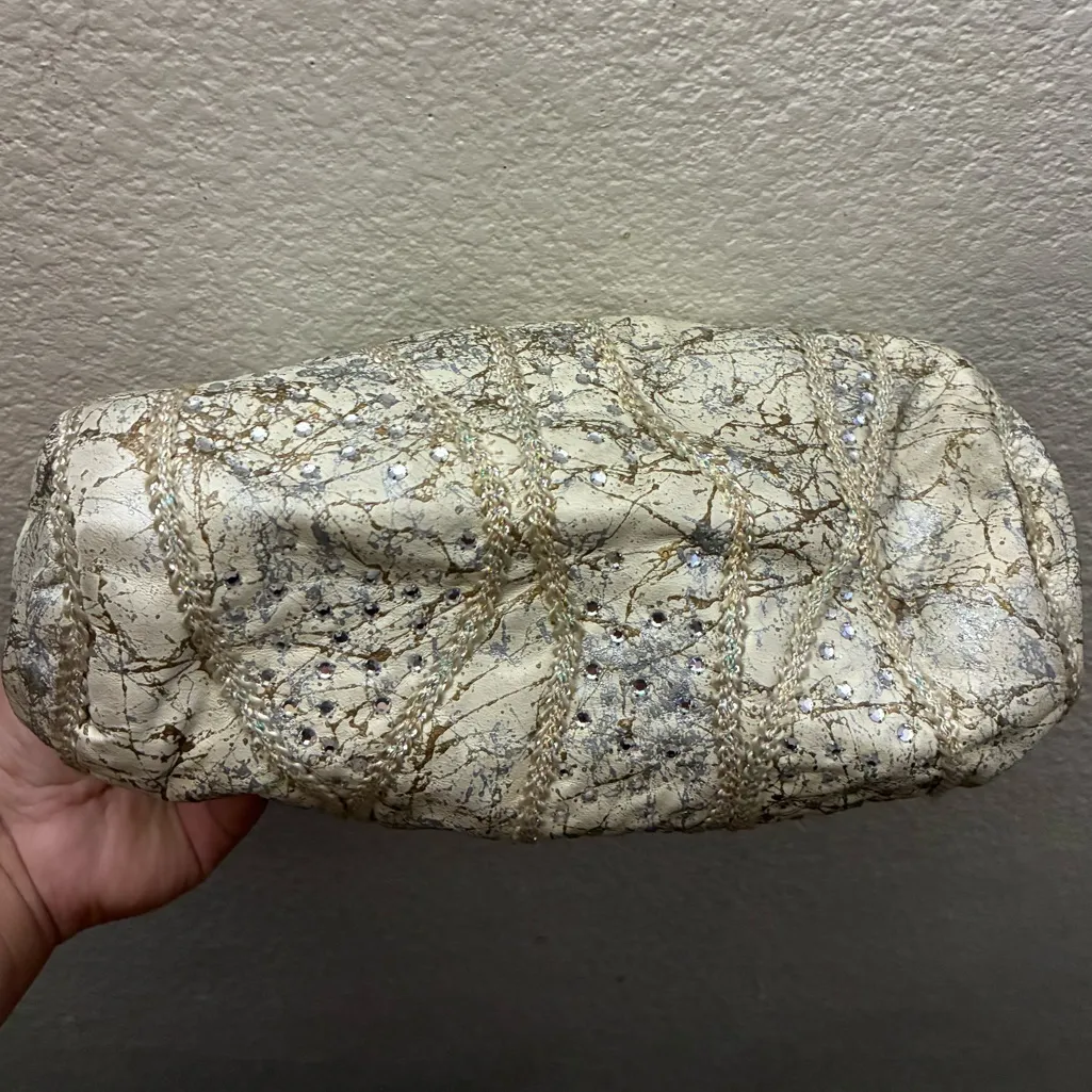 Vintage Rita Diana Elegant for Mylinka CreamWith Crystals Cinch Leather Bag Gray - Image 8