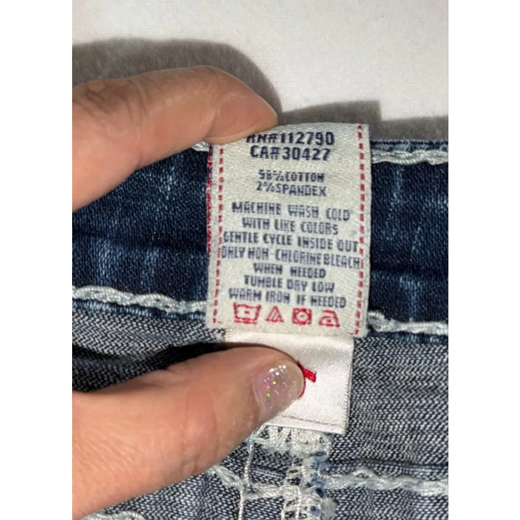 True Religion Y2K Denim Mini Skirt Size 30 Low Rise Raw Hem Festival Indie USA - Image 5