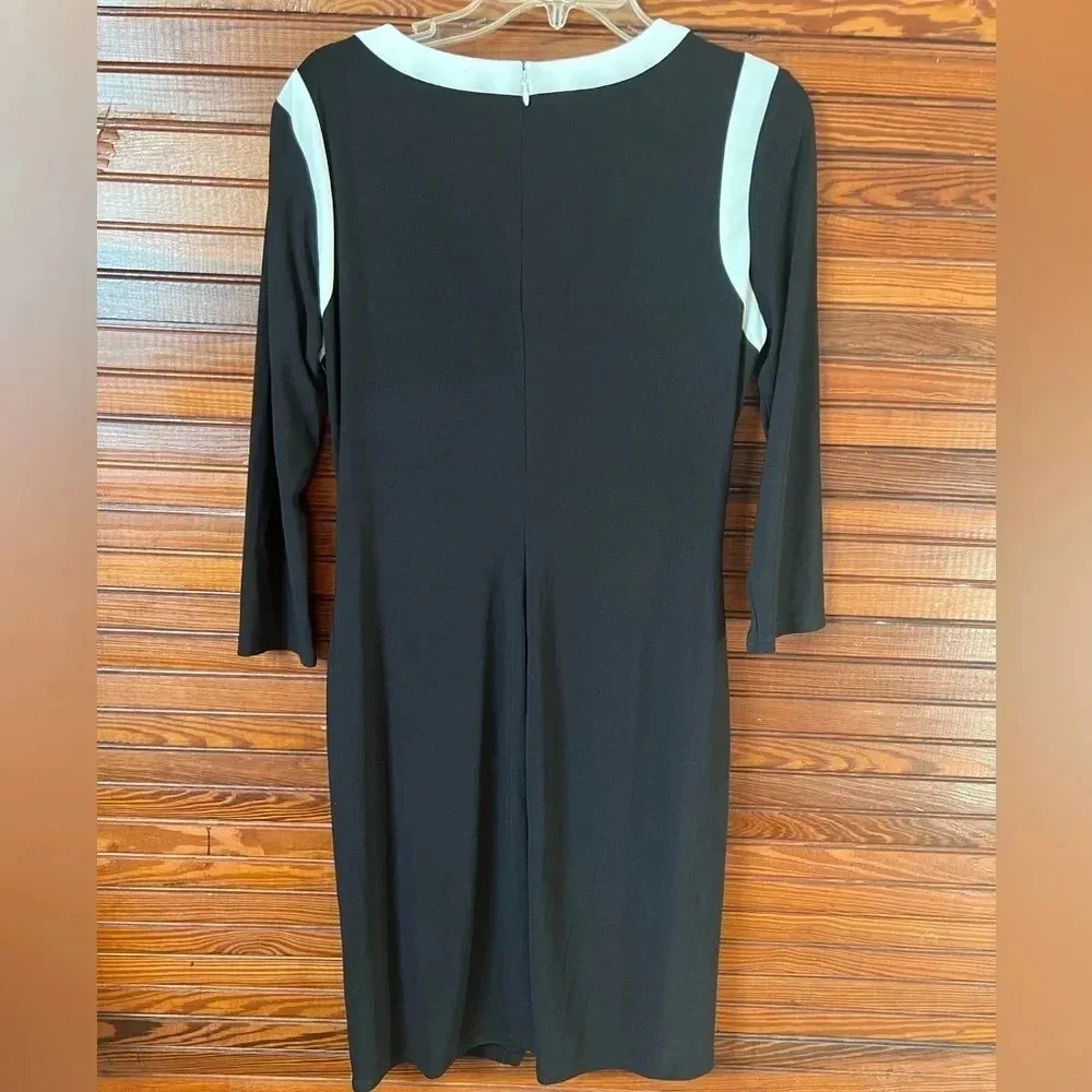 Lauren Ralph Lauren Black and Ivory Colorblock Sheath Dress Shirred Waist 12 - Image 3