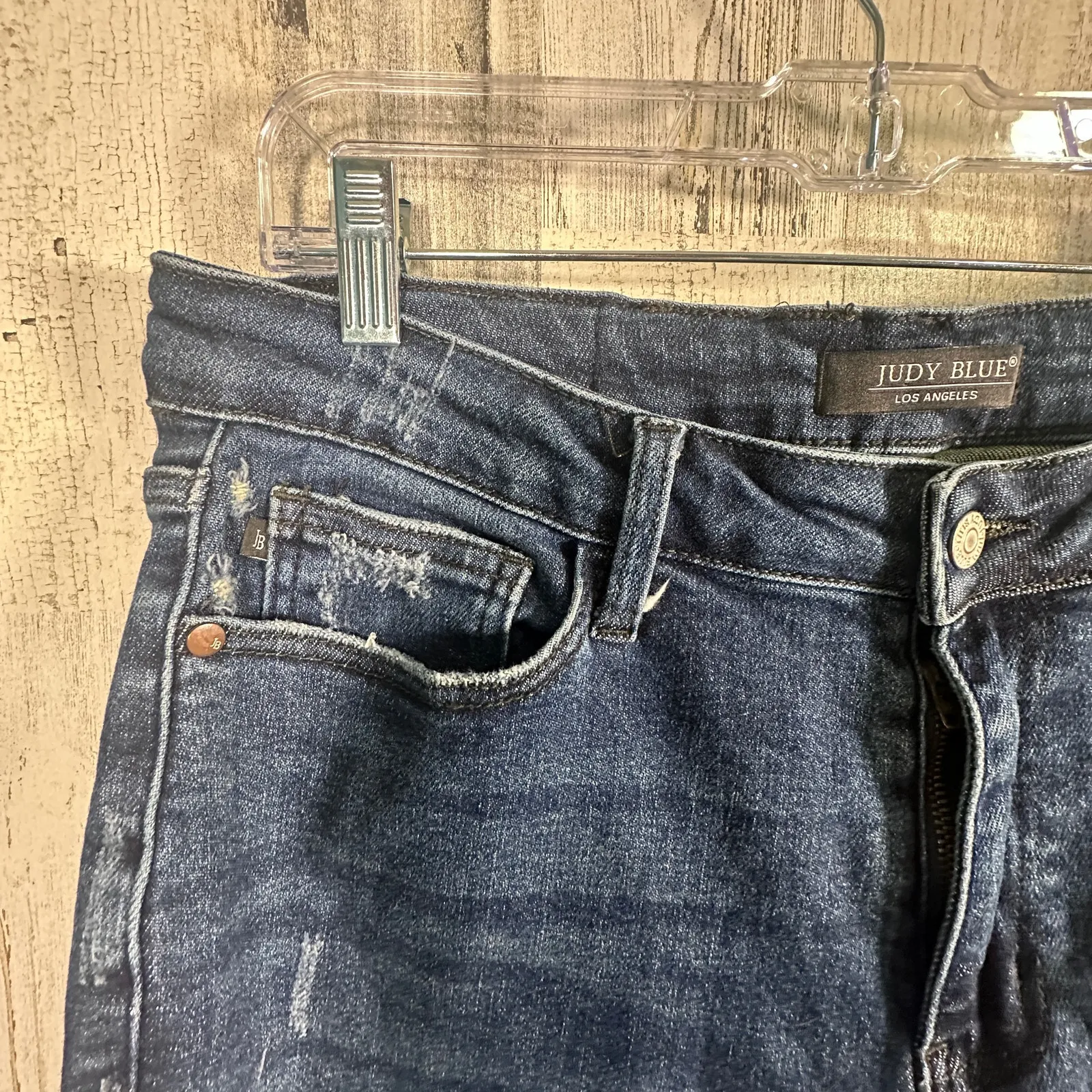 Judy Blue Distressed Boyfriend Jeans – Buffalo Check Knee Patch – 14W- MSRP $75 - Image 5