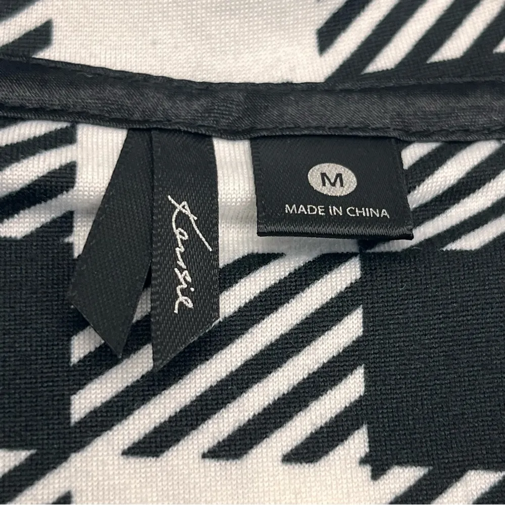 Kensie Women SZ Medium Black White Long Sleeve Pajama Top Shirt Button Front NEW - Image 2