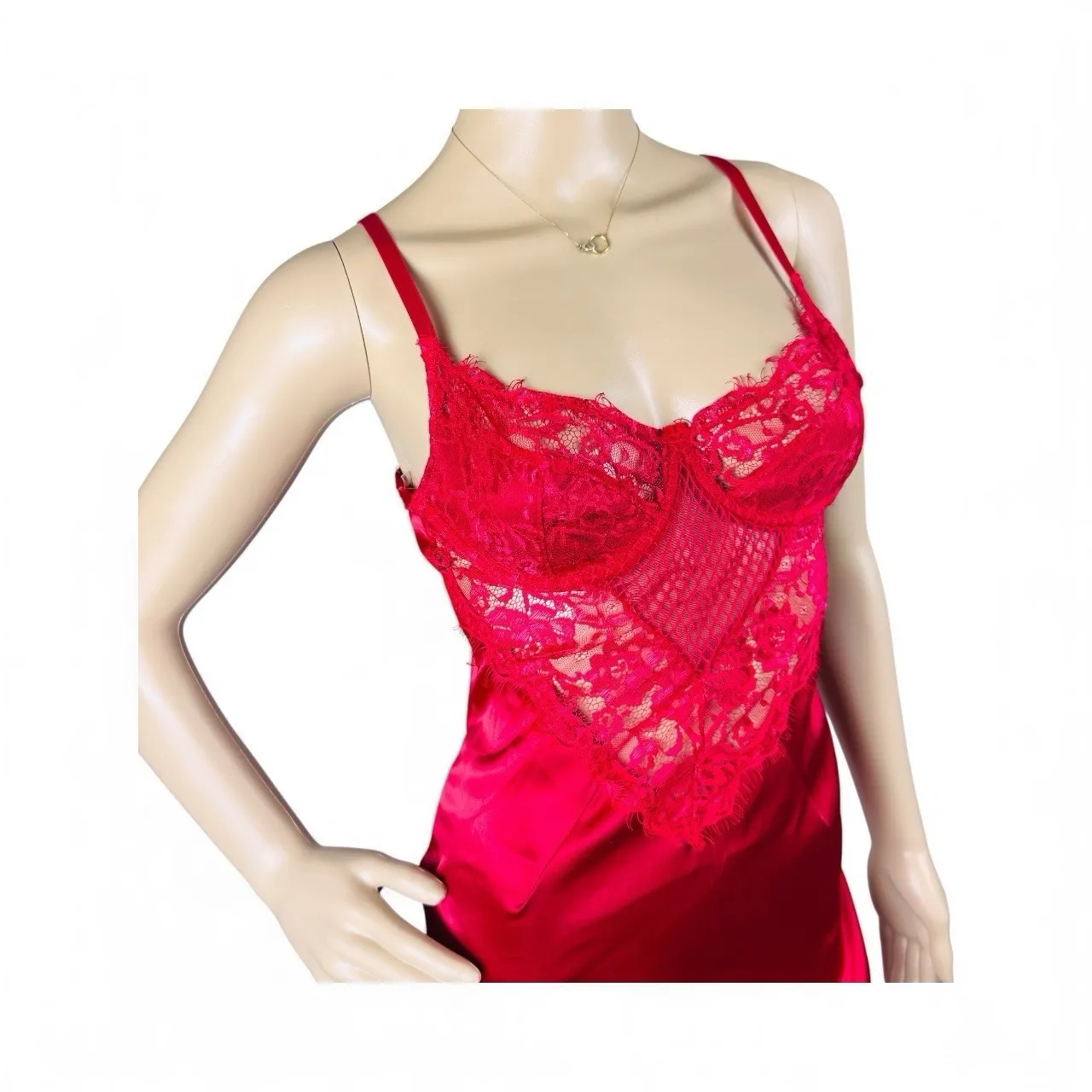 Tic Toc Lingerie Nightie Womens Medium‎ Red Lace Front Underwire Slip Dress Sexy - Image 2