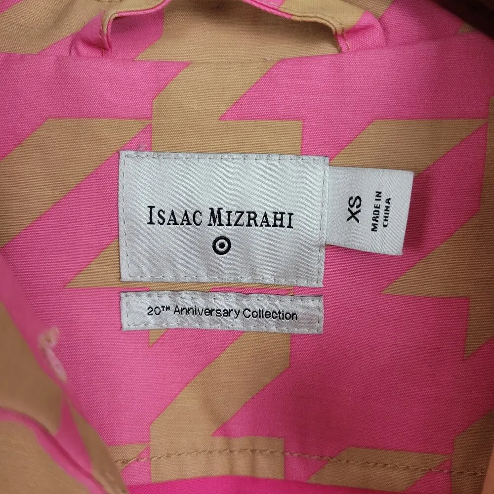 Isaac Mizrahi Target 20th Anniversary Womens Trench Coat XS Pink Tan Houndstooth - Image 2