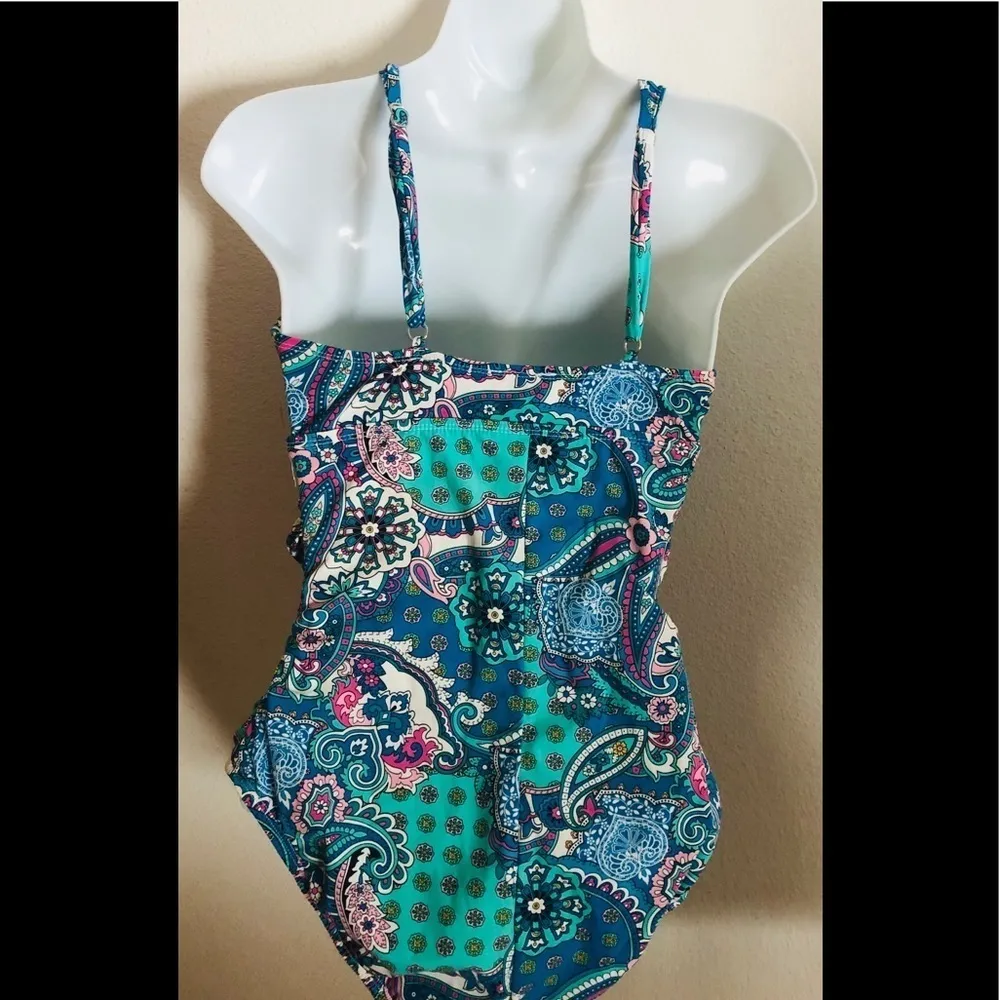 Spanx Slimming Paisley Wave Love Your Assets Floral Teal One Piece Swimsuit - Image 5