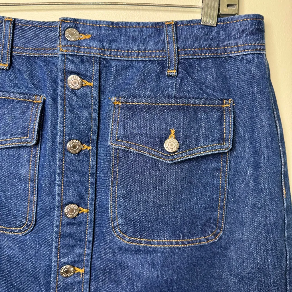 LOFT Patch Pocket Button Front Denim Mini Skirt in Deep Indigo Wash Size 10 - Image 5
