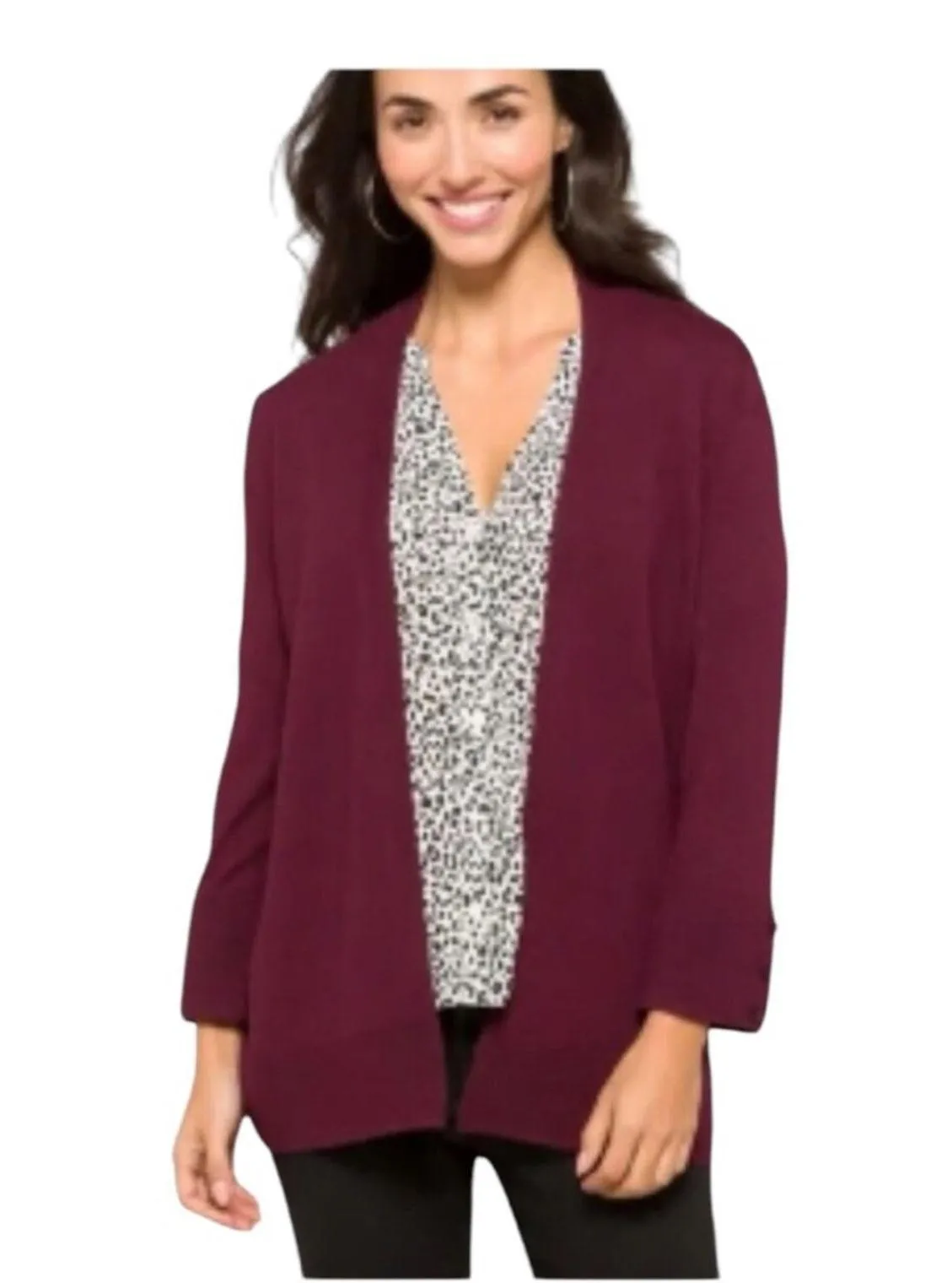 EVOLUTION by Cyrus Myna NWOT Women’s 3 Button Sleeve Cardigan Burgundy Small - Image 11