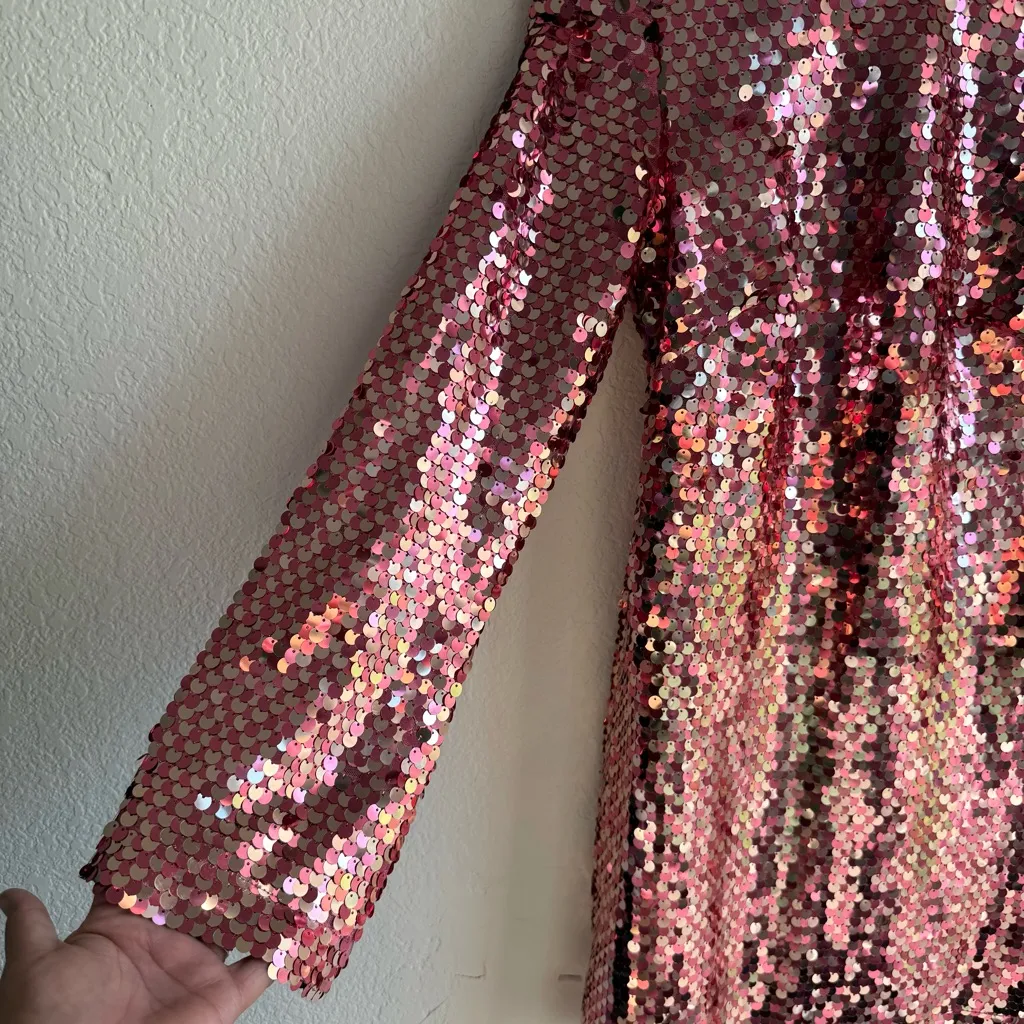 NWT Anthropologie Maeve Womens Dress Pink Sequin Long Sleeve Mini Size XS - Image 6