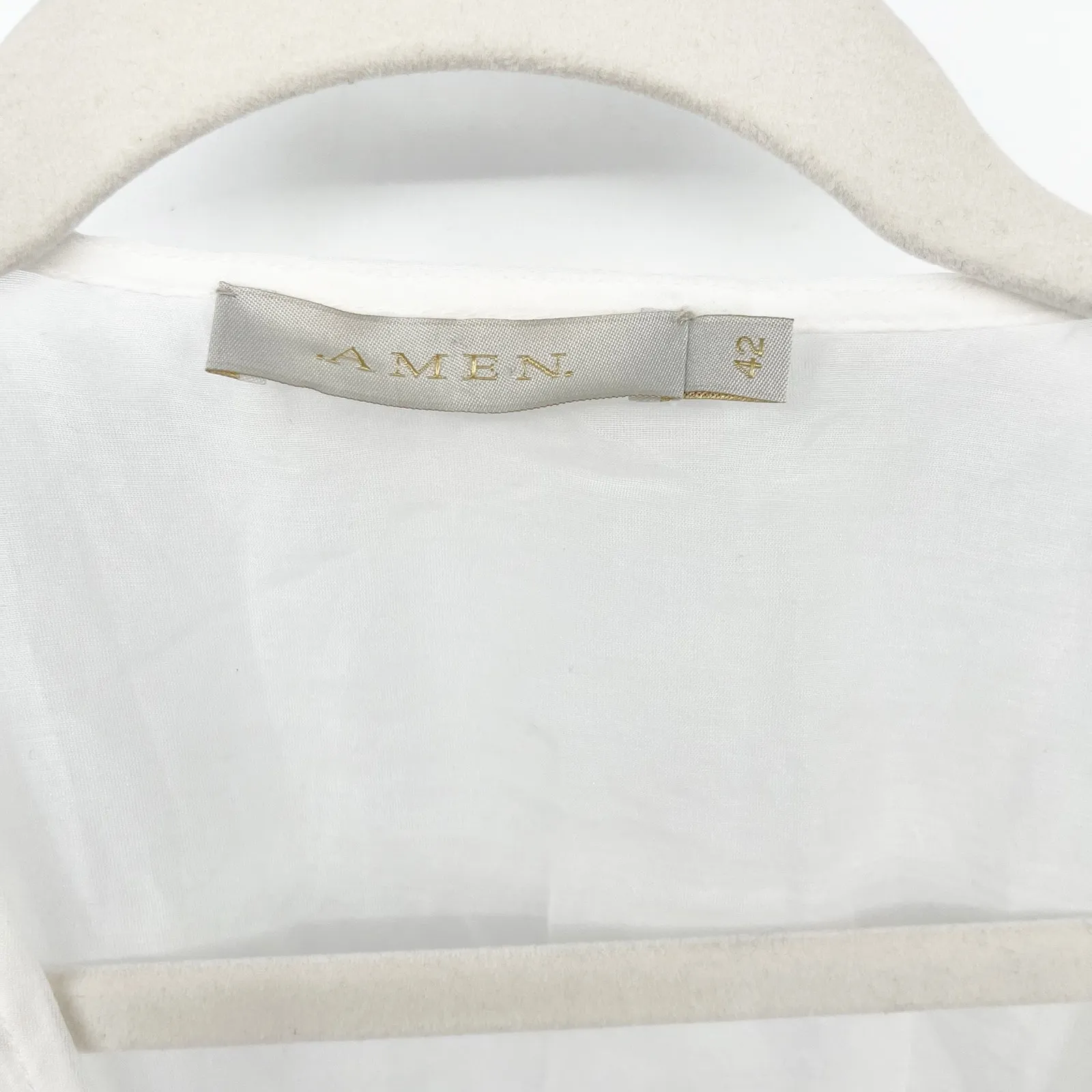 AMEN Womens Cotton Silk Sequin Artsy Floral Tropical Swim‎ Coverup Top Size 42 M White Size M - Image 4