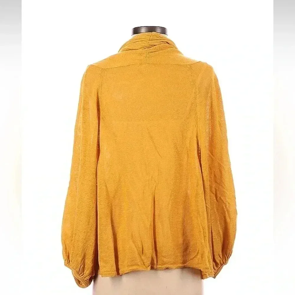 Anthropologie Moth Mustard Gold Linen Open Front Long Sleeve Cardigan Size Small - Image 3