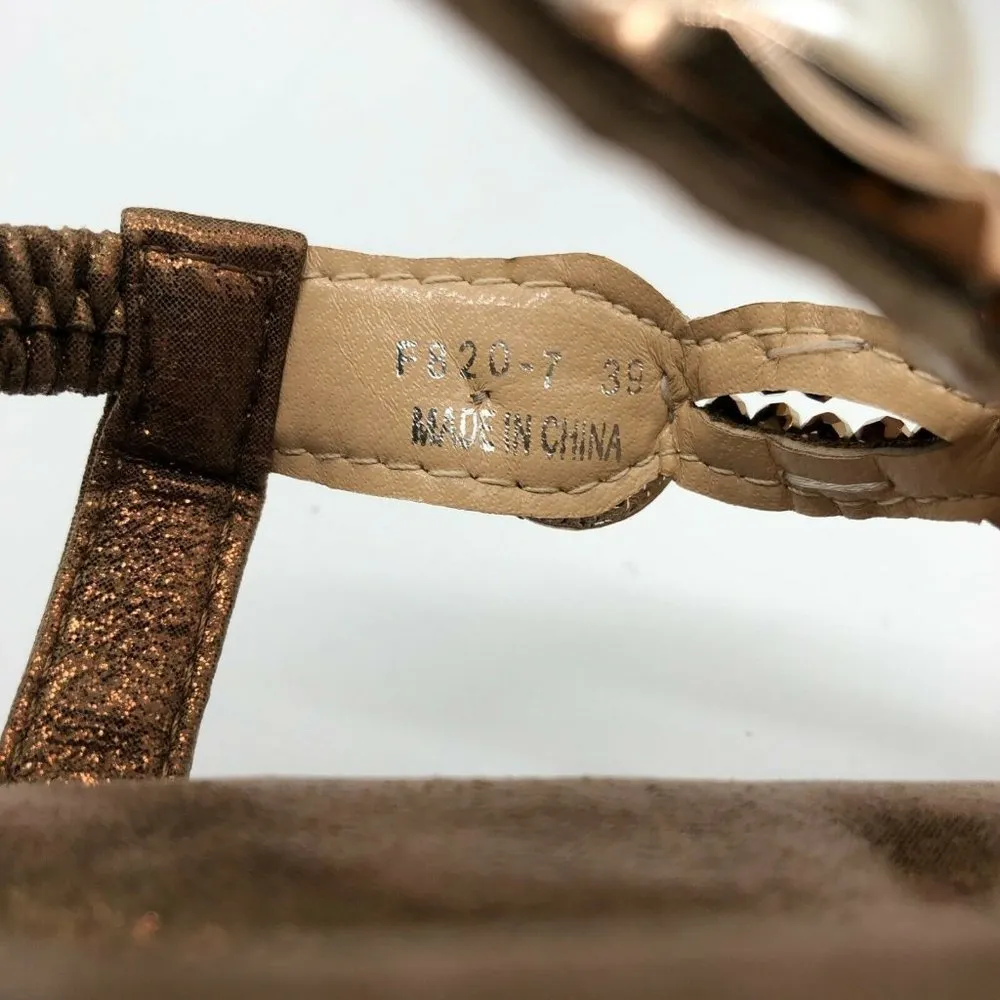 Siketu Womens Sandals Thong Rhinestones Faux Pearl Brown Size 8 - Image 6