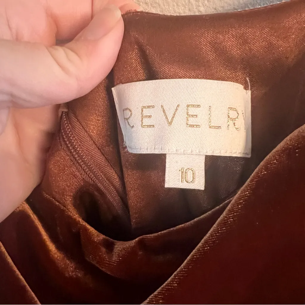 REVELRY‎ Skye Velvet Dress Brown Size 10 - Image 7