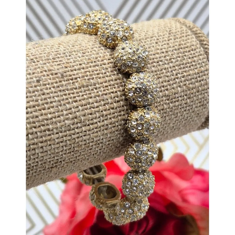 Pretty Gold Tone Crystal Encrusted Sparkly Stretch Bracelet Event Holiday - Image 5