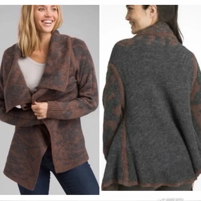 Prana Alberta Reversible Open Front Cardigan Brown/Black Wool Blend Womens Small - Image 2