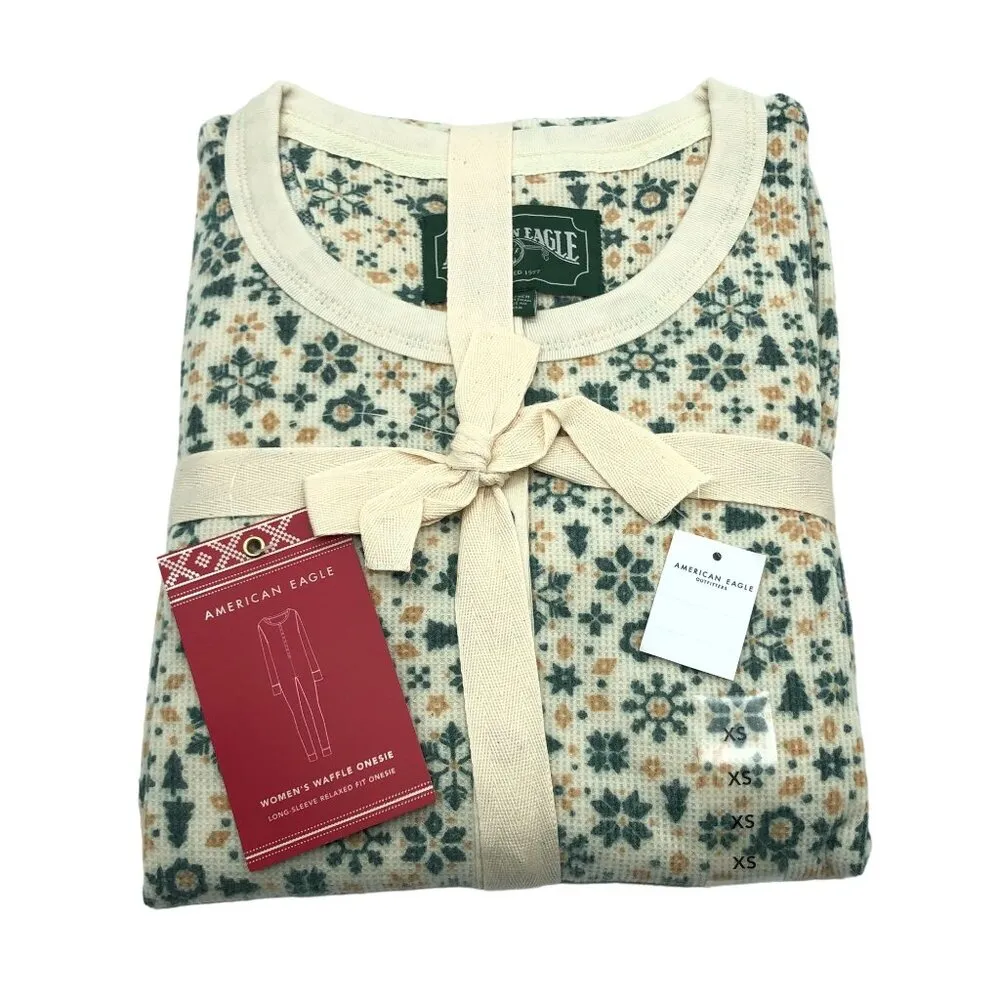 American Eagle Womens Waffle One Piece Pajamas Long-Sleeve Relaxed Fit XS - Image 3