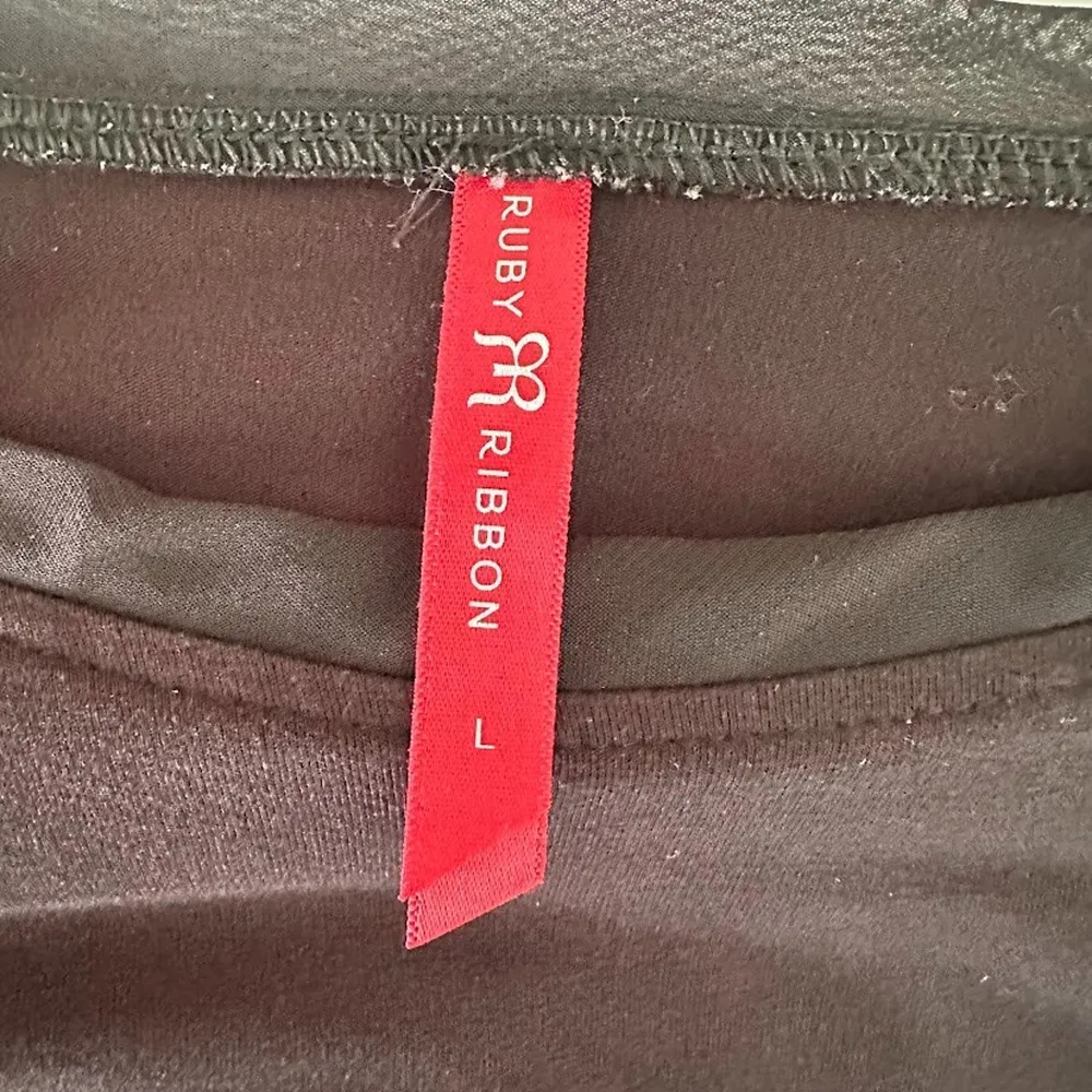 Ruby Ribbon Top Large Black Viscose Stretch Jersey Long Sleeve Ruched Mesh Basic - Image 7