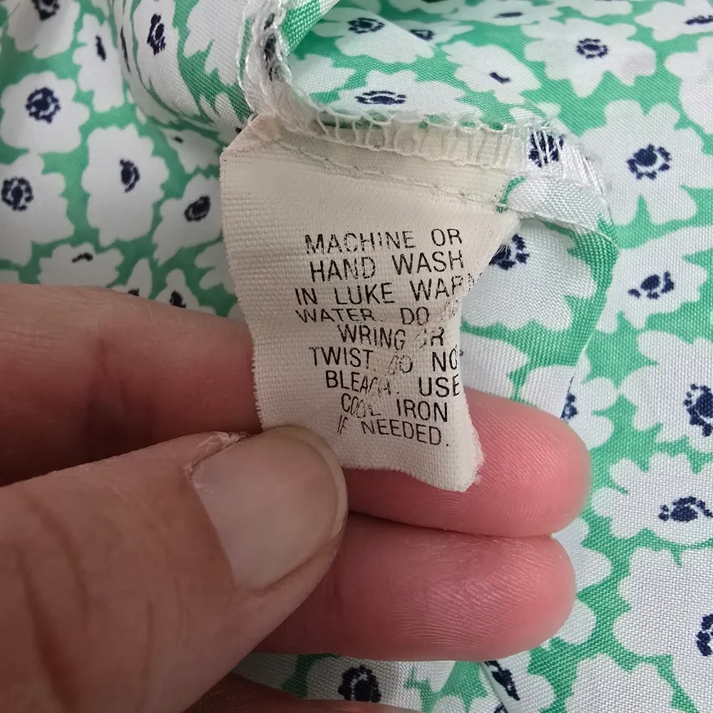 Vintage Personal 80s Green & White Floral Ascot Button Down Size 12 - Image 9