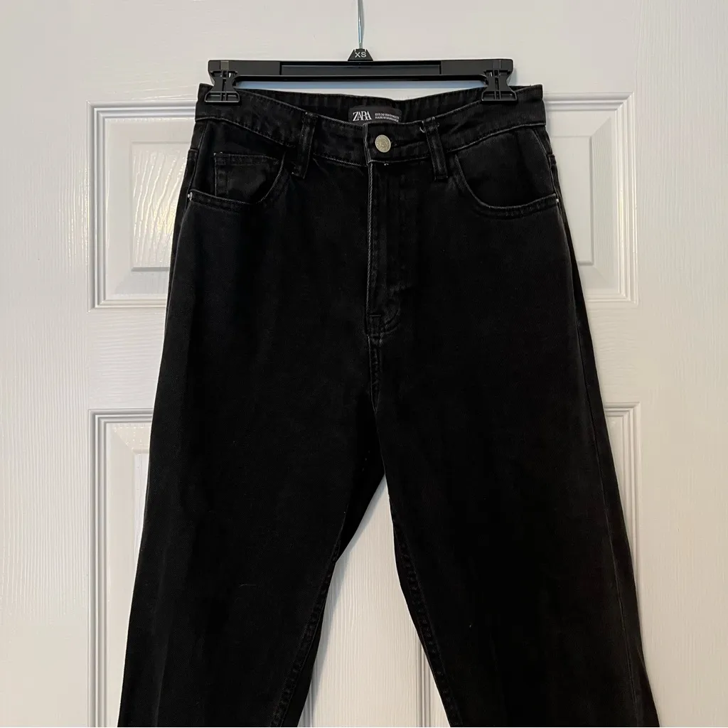 ZARA black jeans cotton high rise tapered leg 4 - Image 2