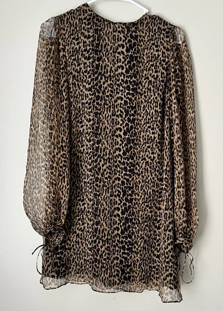 YSL Saint Laurent Women’s 100% Silk Animal Print Long Sleeve Sheer Dress Small - Image 1