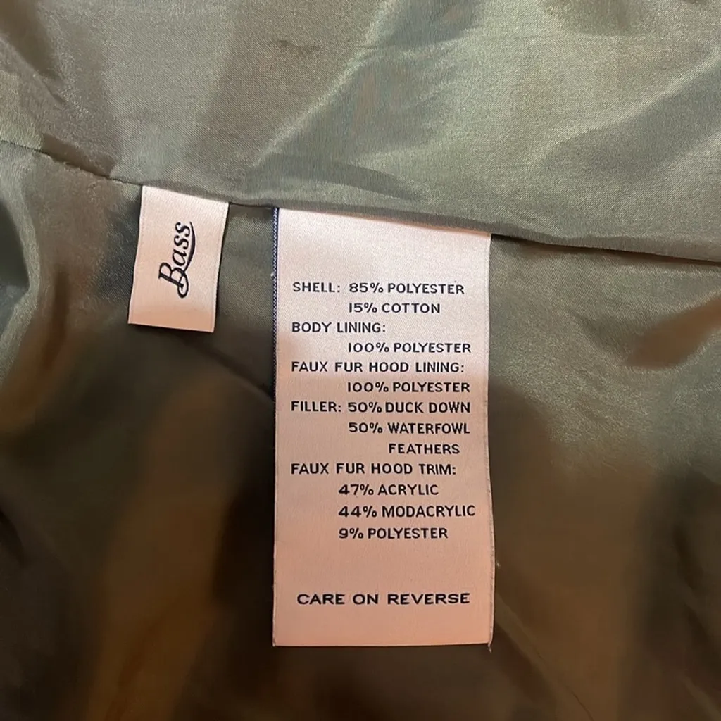 Down Puffer Vest Army Green Detachable Faux Fur Hood Women’s Size XS G.H. Bass - Image 8