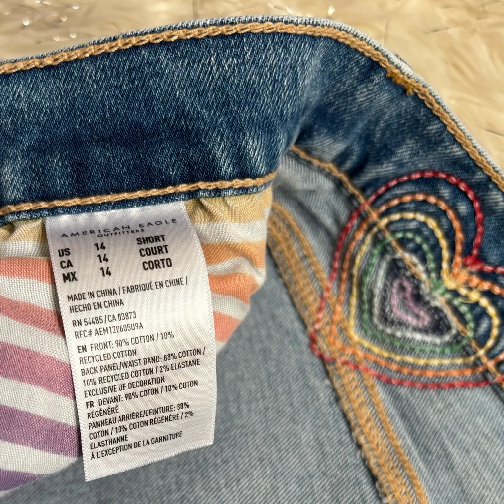 American Eagle Women’s Blue Pride Low Rise Baggy Flare Distressed Jeans Size 14 - Image 13