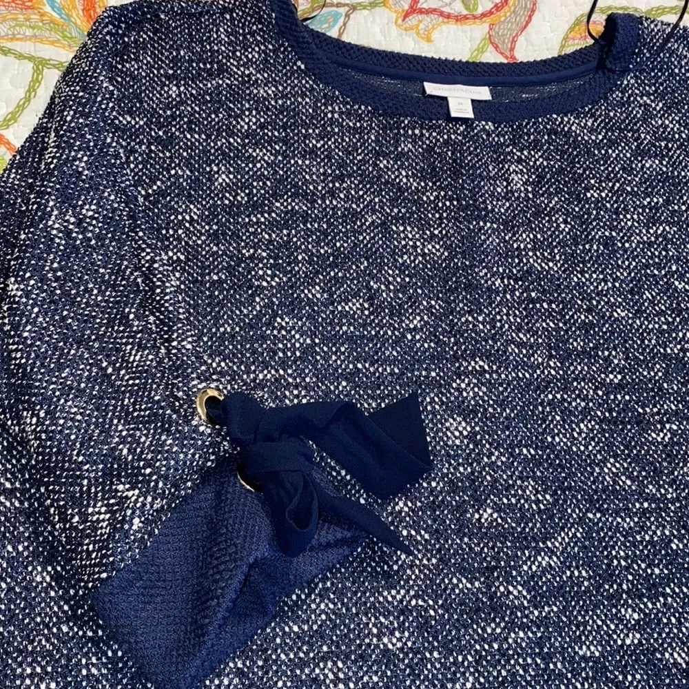 Charter Club 2x women’s plus sweater blue white speckled boat neck tie sleeves - Image 10