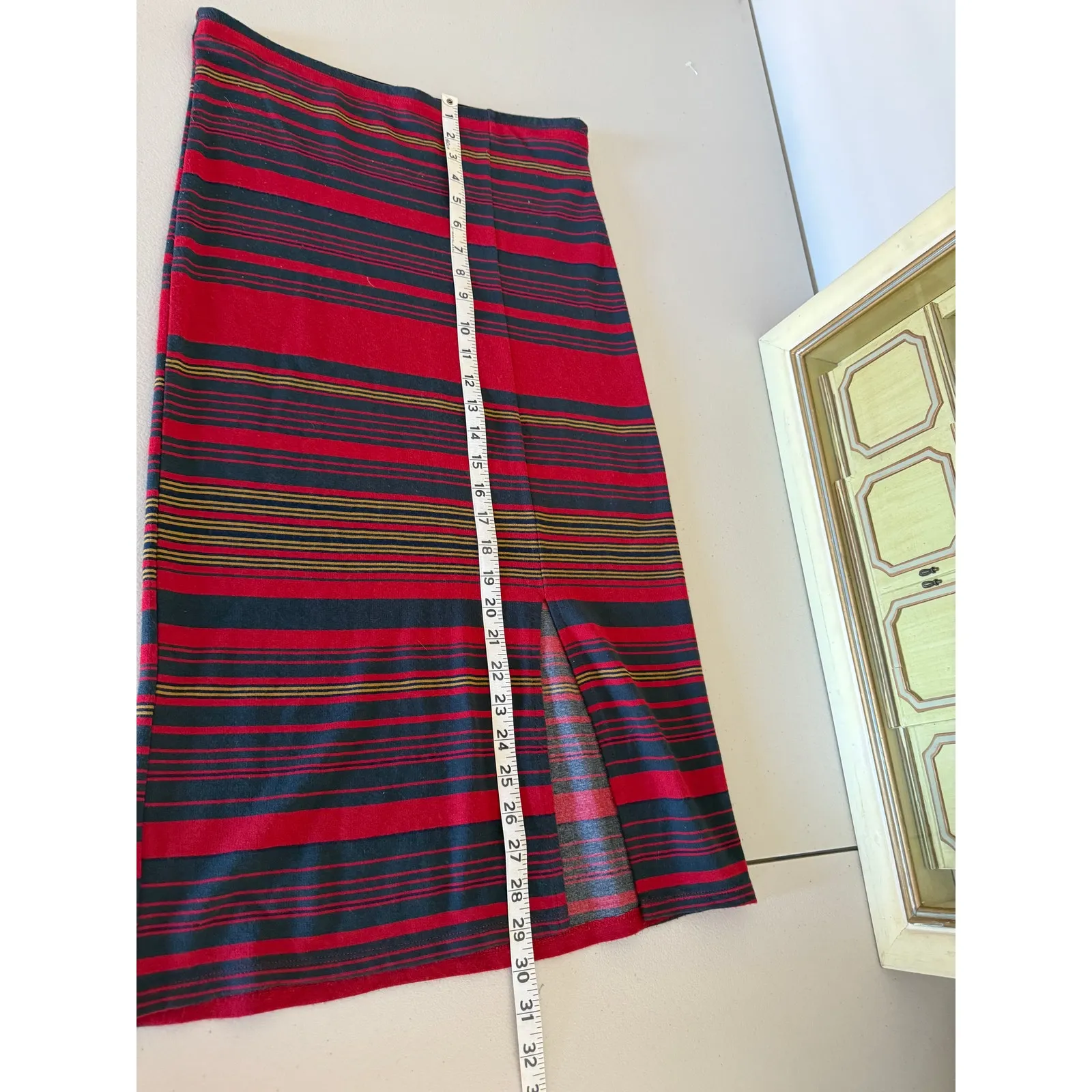 Abercrombie & Fitch Red Striped Bodycon Midi Skirt L Holiday Ladcore Rugby Xmas - Image 6
