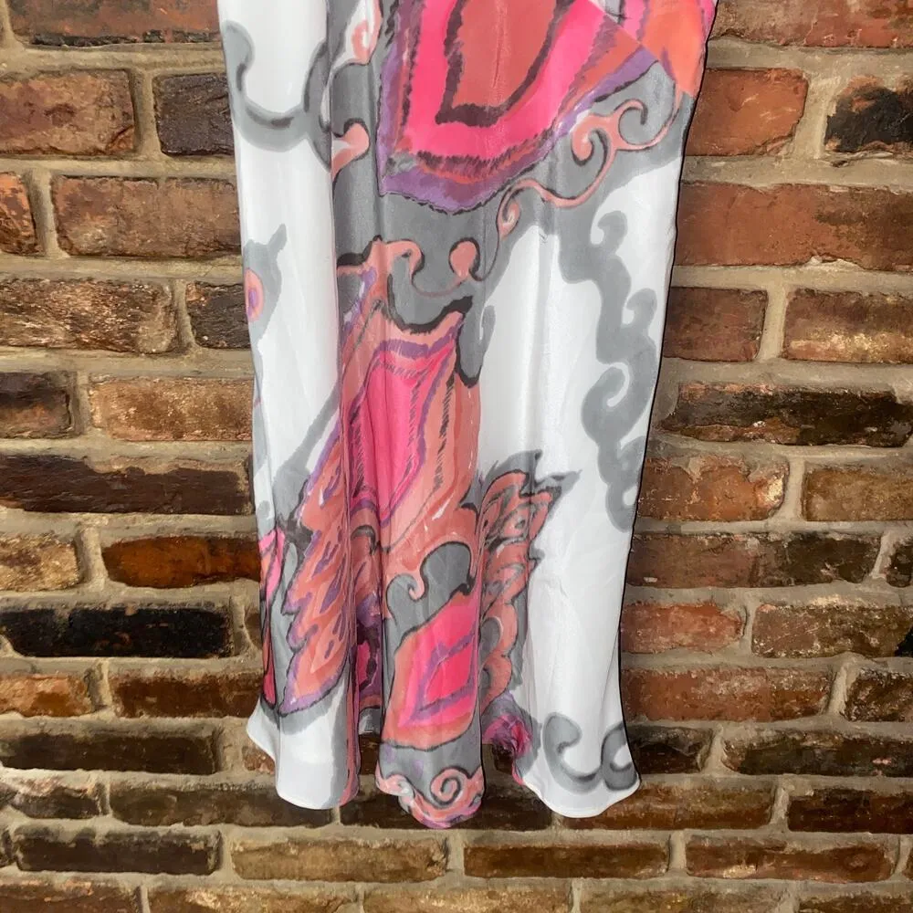 Trina Turk Silk V-Neck Abstract Sleeveless Slip Midi Dress Women's Size 2 - Image 4