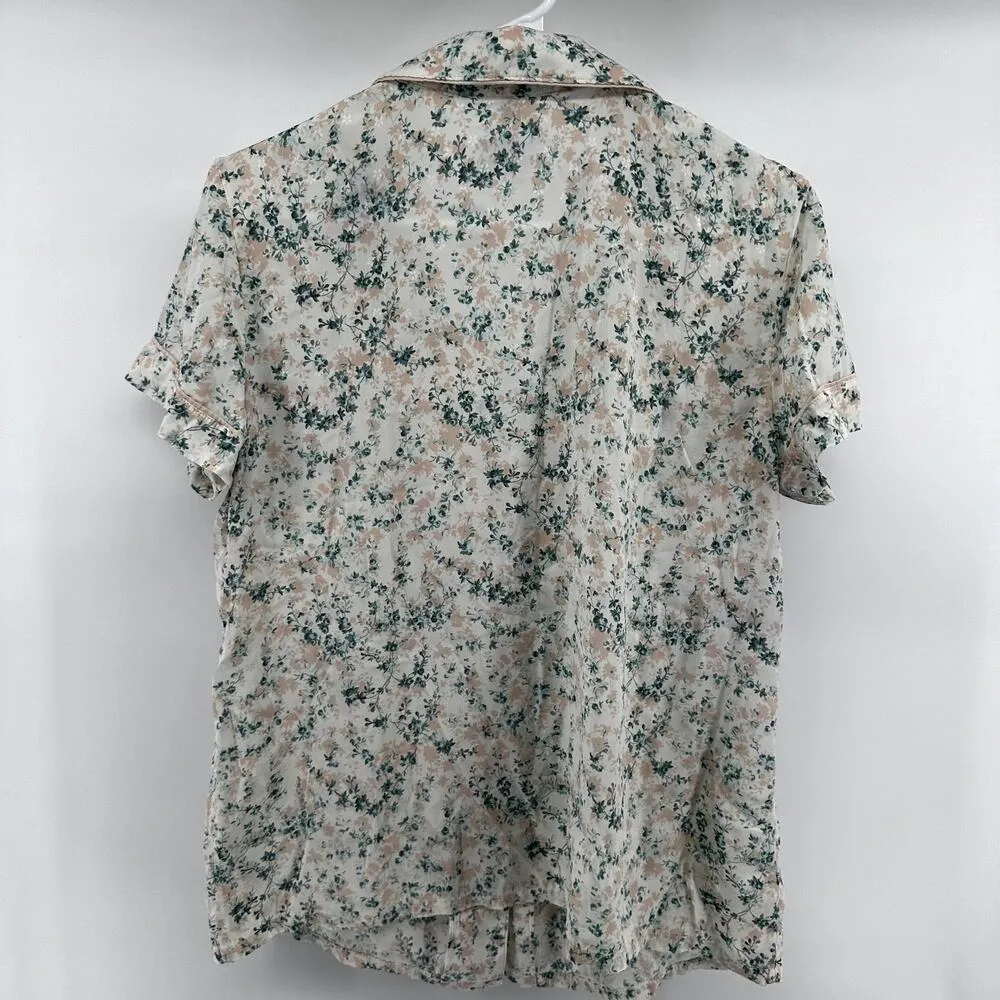 Eberjey x Rebecca Taylor Silk Pajama Top Button Up Chest Pocket Floral Large - Image 4