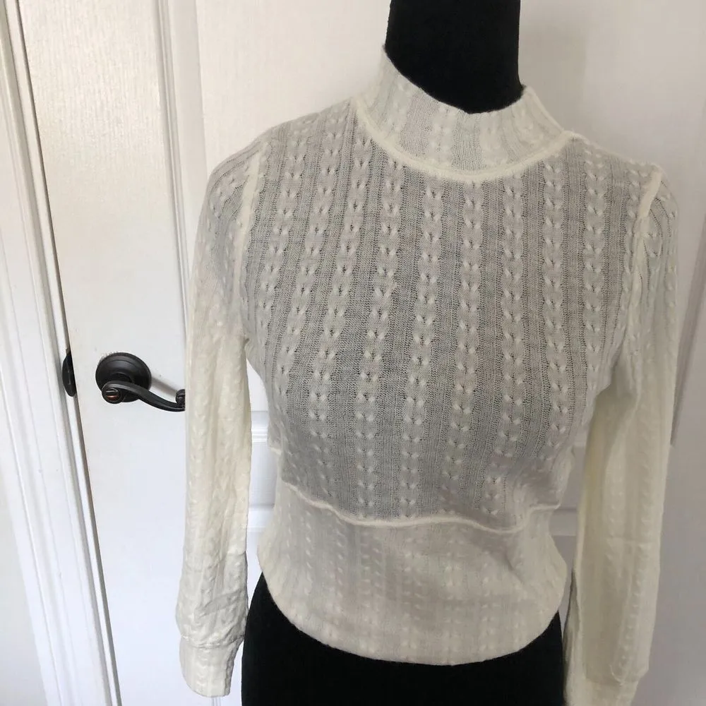 Band Of The Free Womens Blouse M Ivory Mock Neck Long Sleeve NWT‎ - Image 3