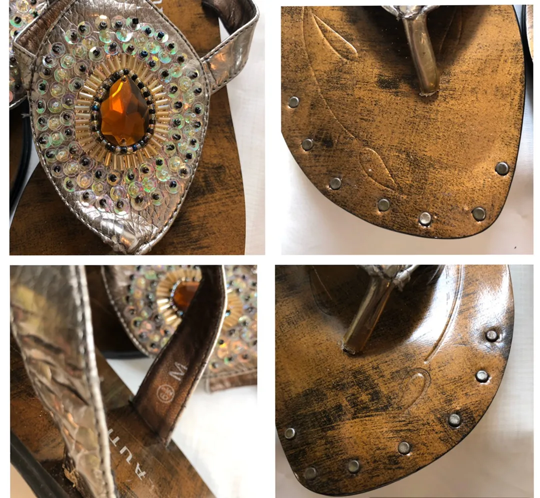 Jeweled Gold Sandals - Image 6