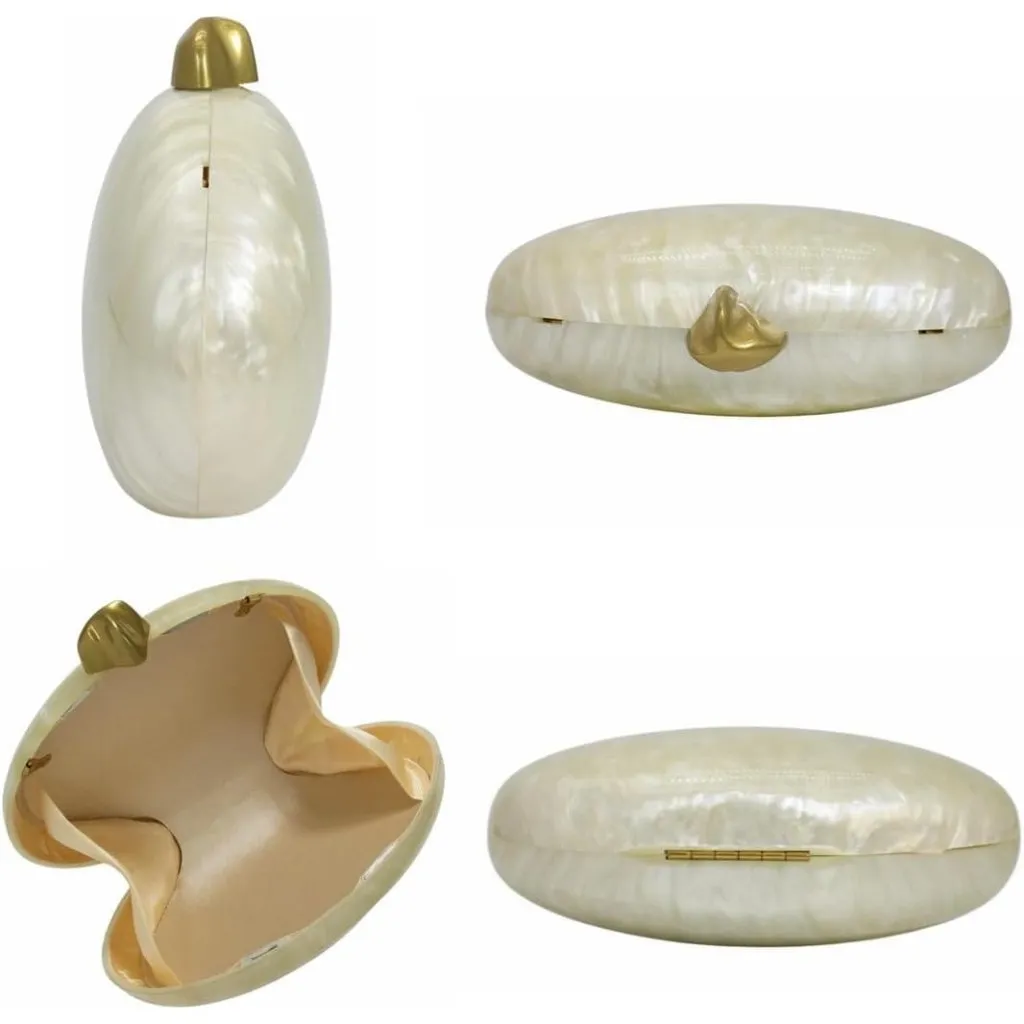 ⚡Women's Tan Shell Egg Metallic Evening Shiny Top Closure Trendy Clutch Handbags - Image 7