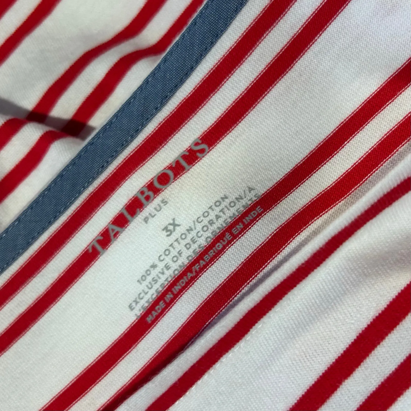 TALBOTS Top Jersey 100% Cotton SZ 3X White w/ Red Blue Stripes Nautical Beach - Image 8
