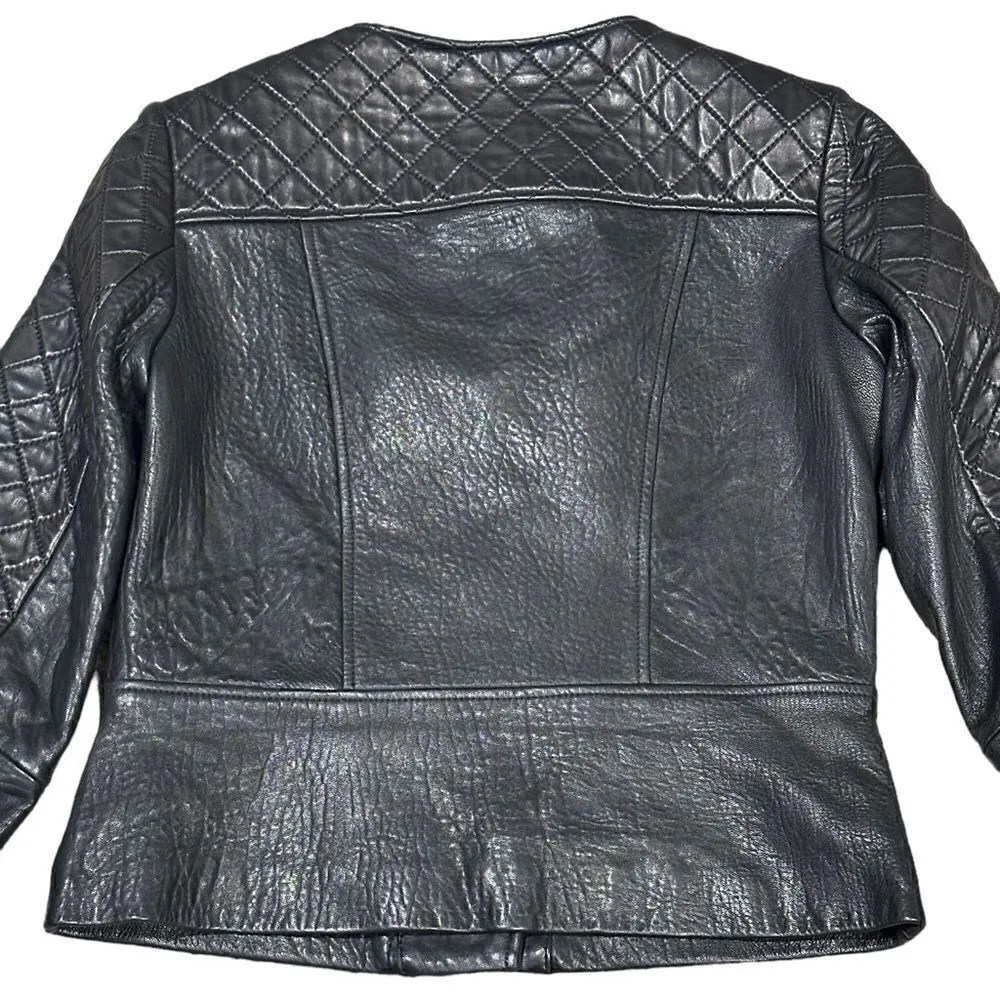 Dawn Levy Black Quilted Genuine Leather Moto Jacket Size Small - Image 7