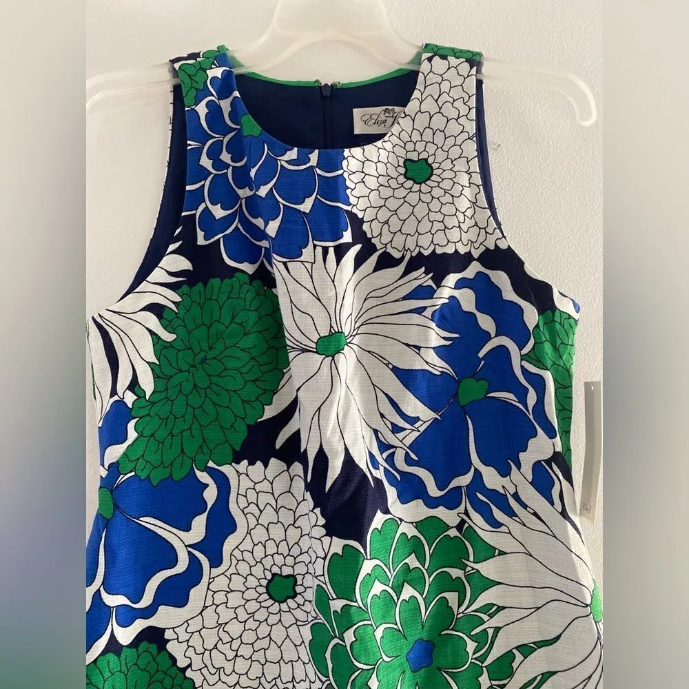 NWT Eliza J Bahama Blue Floral Dress size 6 97% cotton - Image 9