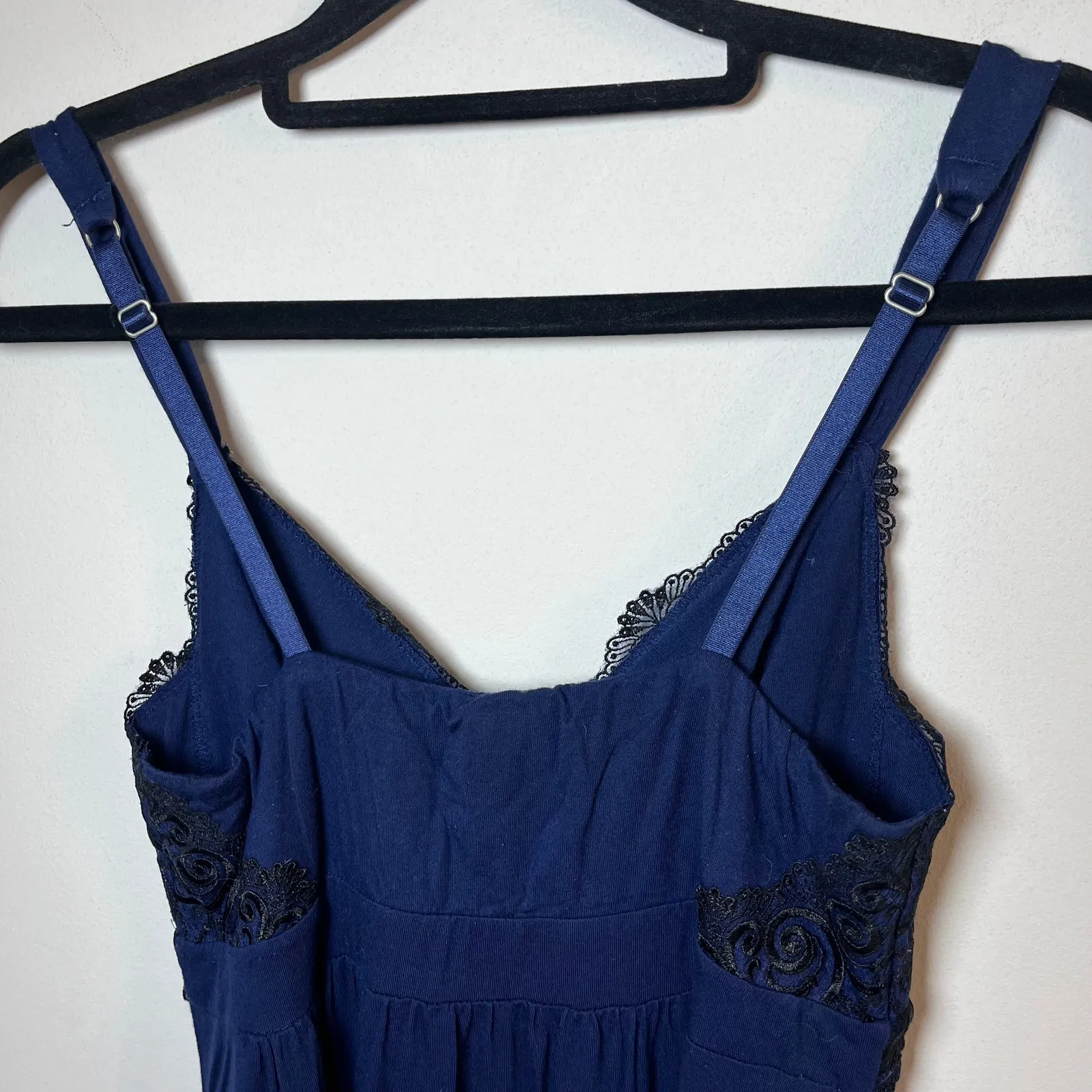 Soma Bow Lace Slip‎ Dress Chemise Blue Black Sz Small Embroidered Coquette Fairy - Image 7
