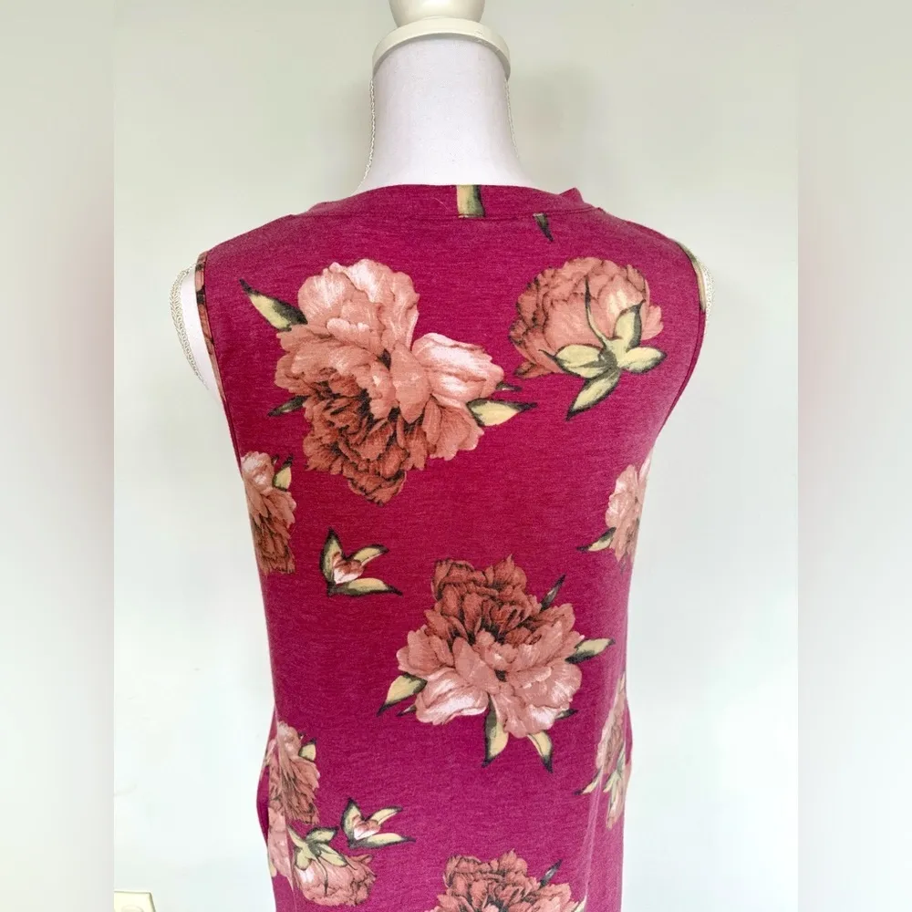 Pink Floral Tank Dress | Cozy Knit Material | Small | Has Pockets | VGUC - Image 6