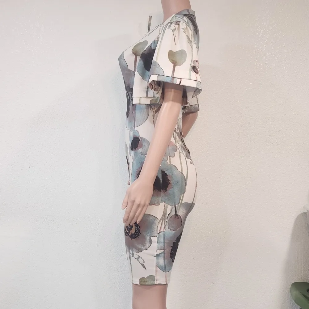 Auditions Floral Poofy Sleeve Sheath Dress Sz M - Image 5