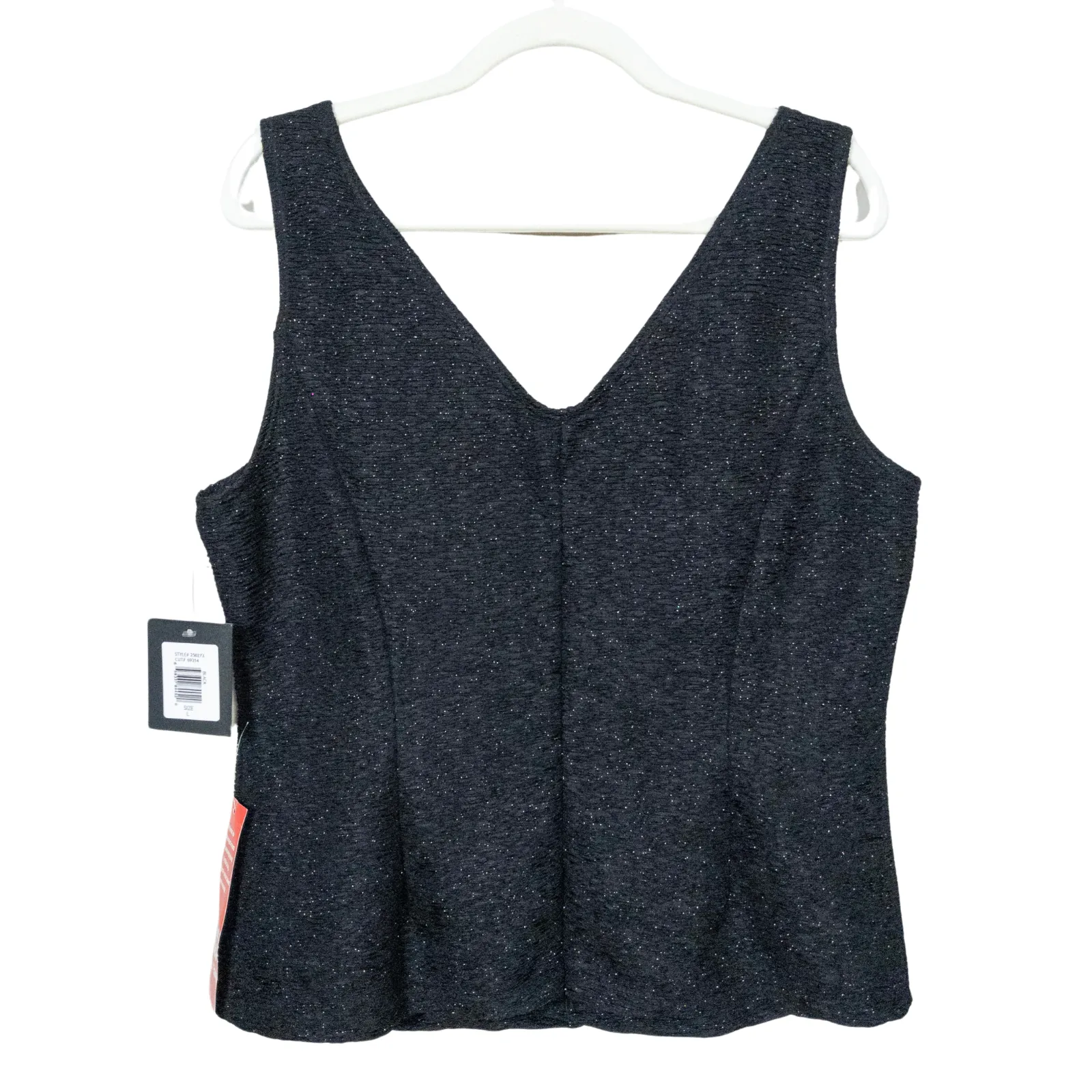 MARINA Black Shimmer Tank Top Crinkle Textured Formal Separates Women's Large - Image 2