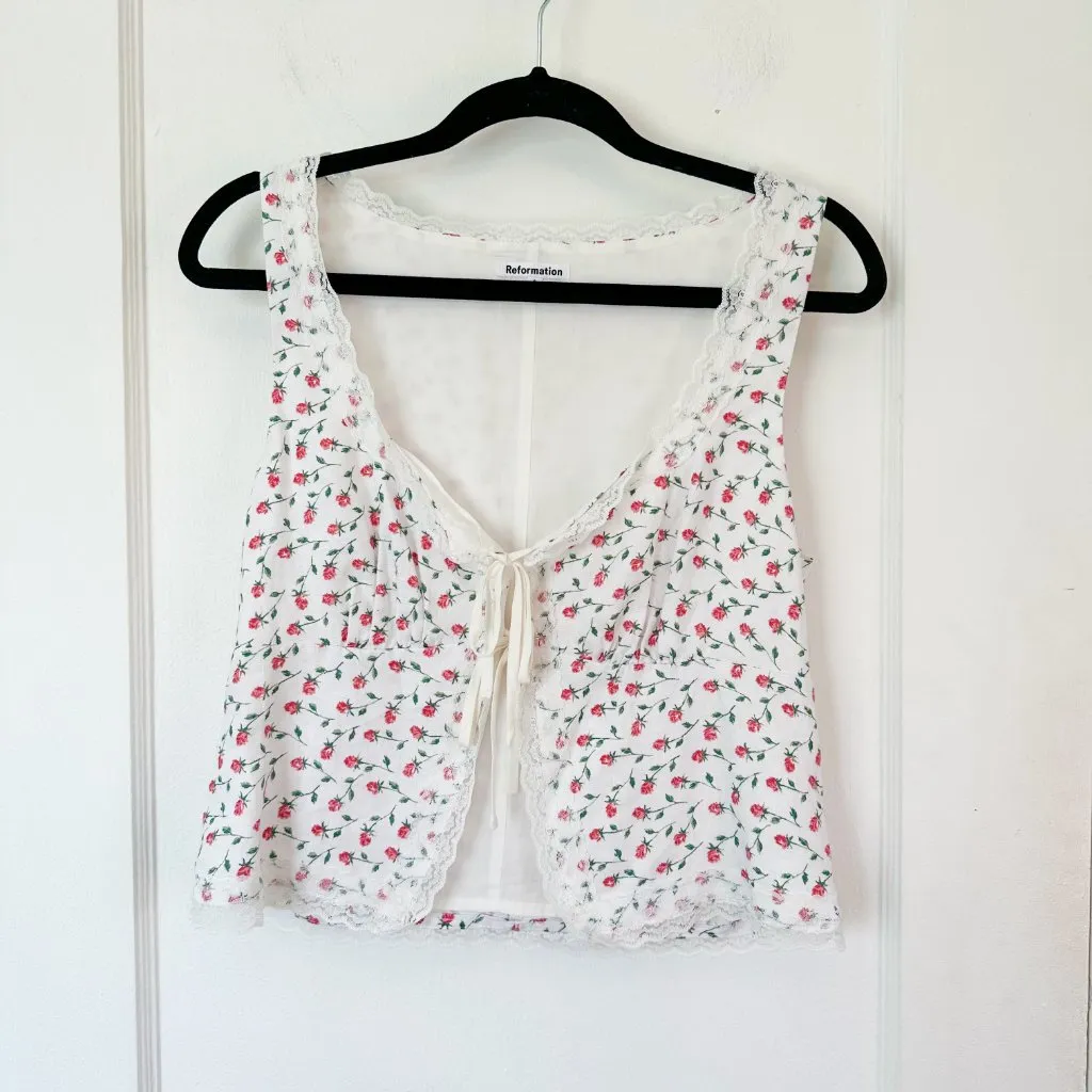 Reformation Rosalie Linen Tie Front Top‎ Alyssa Floral Womens 8 - Image 5