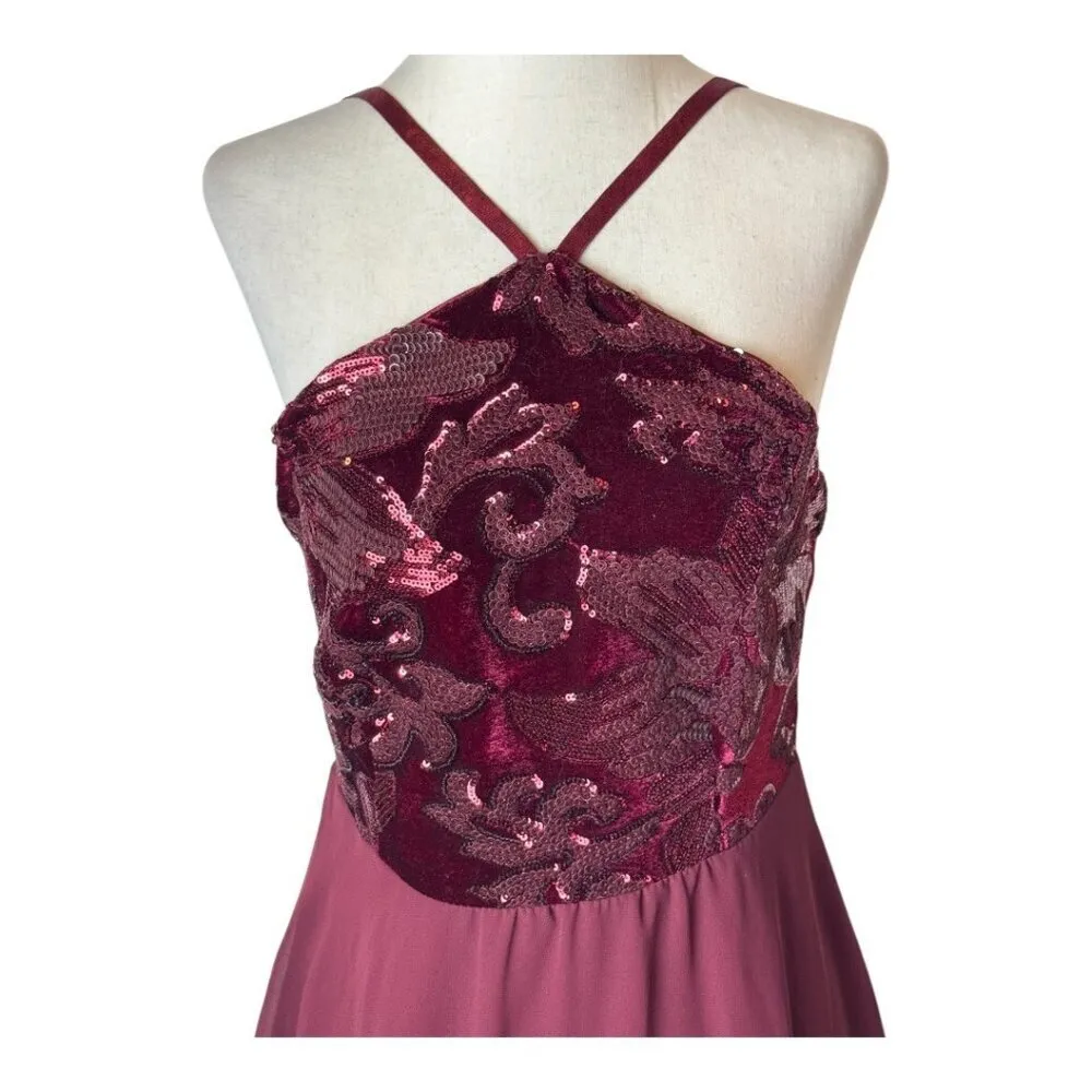 Lulus‎ Dress Women Medium Burgundy Time of Love Sequin Halter Skater Mini Prom - Image 6