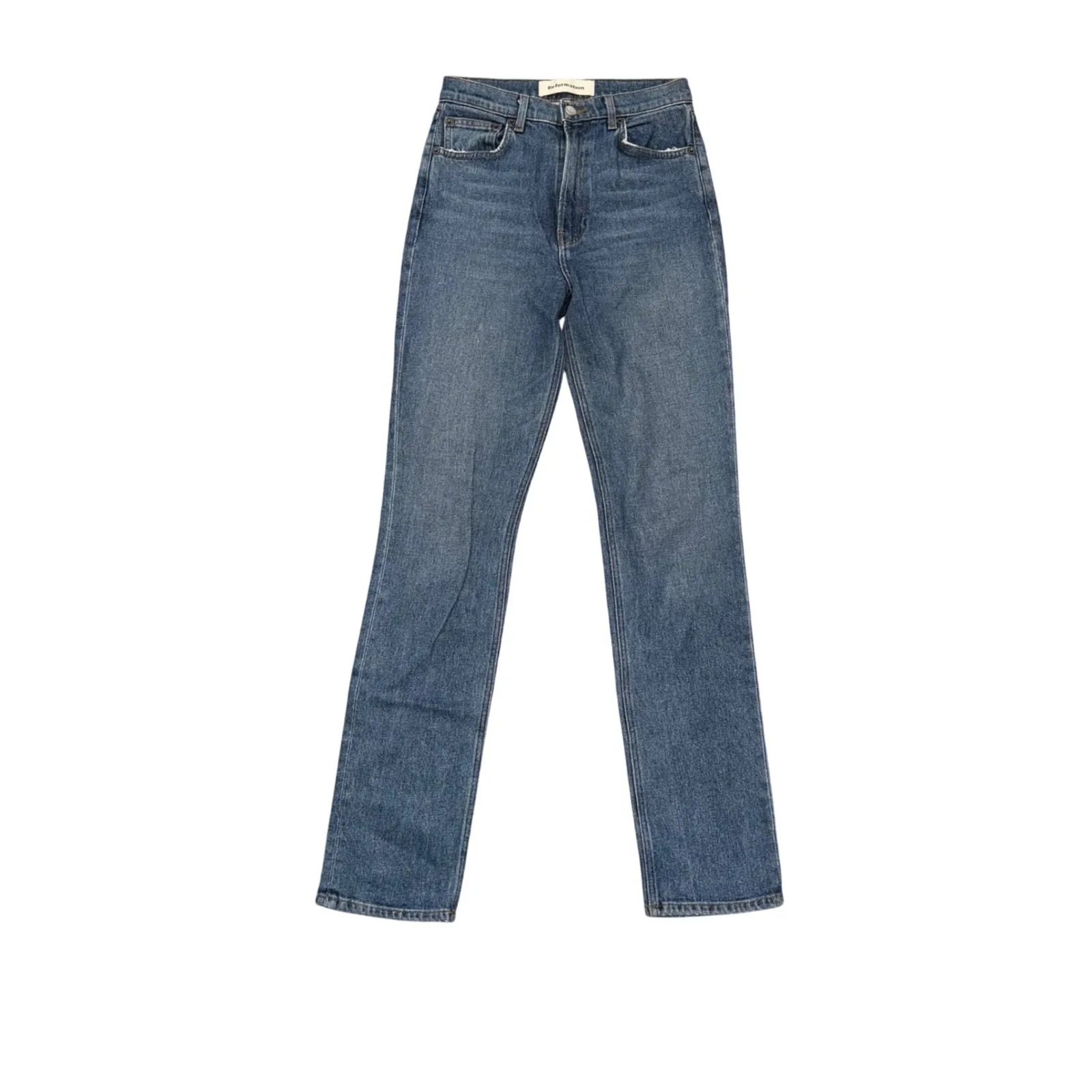 Reformation Liza High Straight Leg Jeans Medium Wash Distressed Women's Size 26 - Image 4