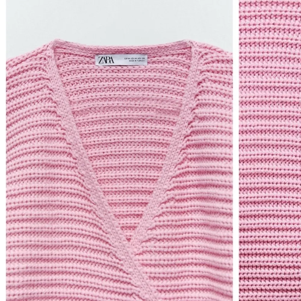 ZARA Knit Ribbed V-Neck Wrap Long Sleeve Sweater Cardigan Pink Size S NEW - Image 7