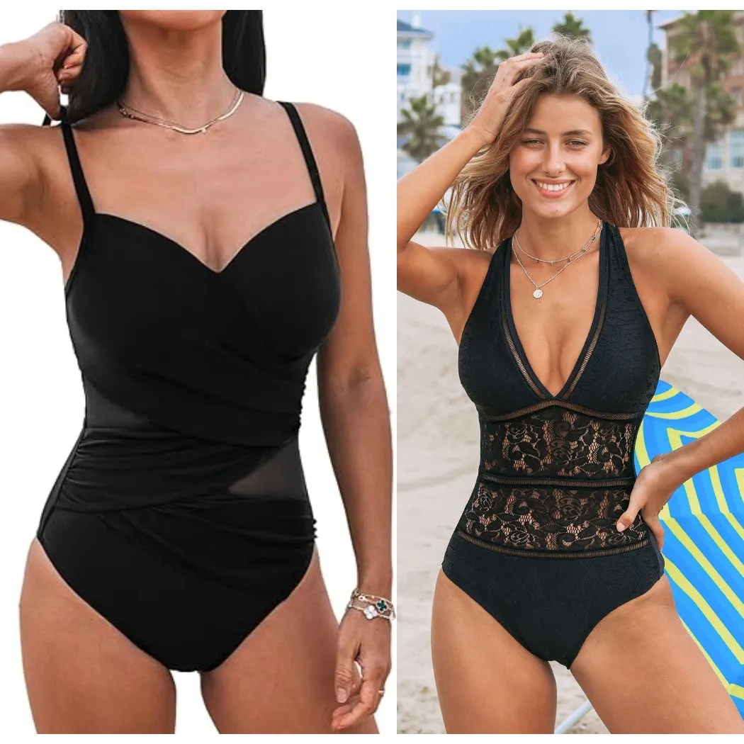 NWT Cupshe One Piece Swimsuits -Lace Unveiled & Black Mesh 1-PC Swim Bundle Sz L - Image 2