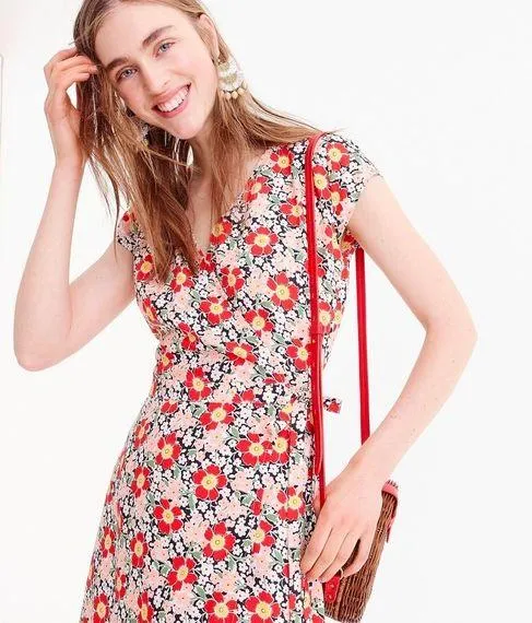 J. Crew Mercantile Multicolor Floral Midi Wrap Dress - S - Image 2