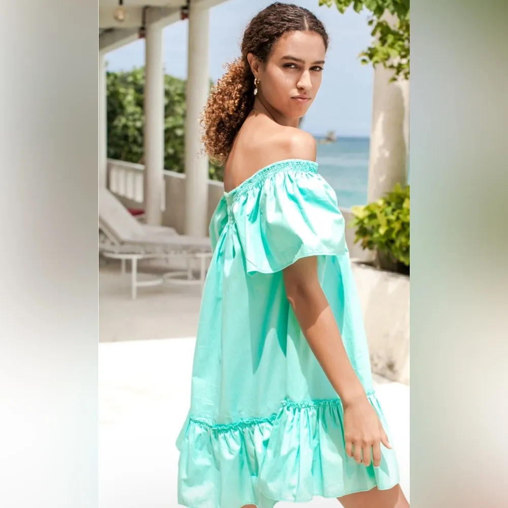 NEW Bali Elf Maya Mint Green Off Shoulder Ruffle Hem Mini Dress Size XXL - Image 3