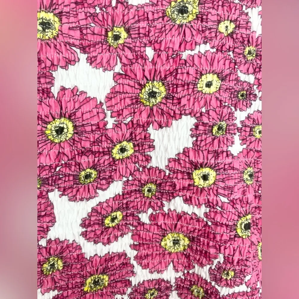 Zara Smocked Floral Daisy Puff Sleeve Dress Size M - Image 5
