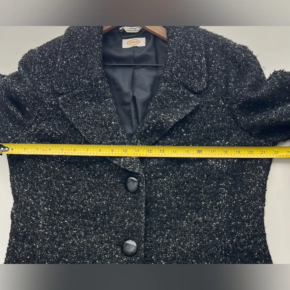 Italian Wool Speckled boucle Long two button Top Coat black vintage soft - Image 8