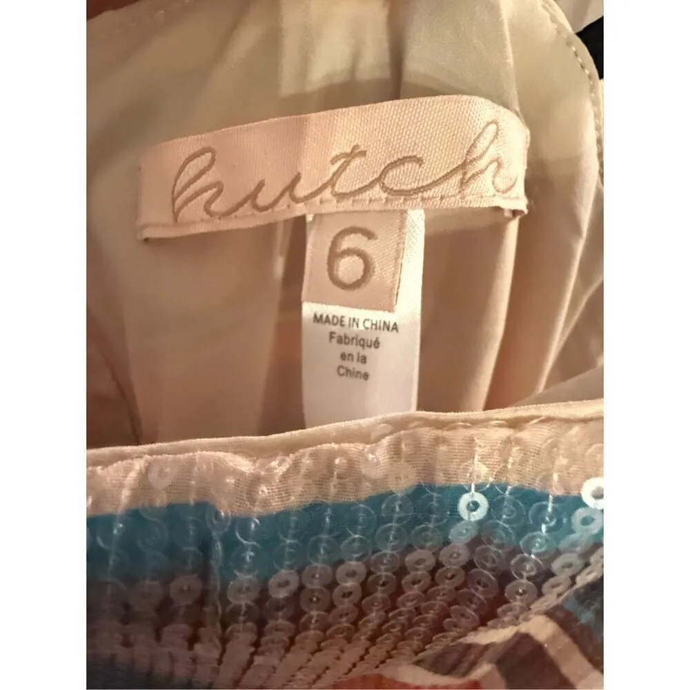 HUTCH Anthropologie Sequined Fall Multicolor Stripe Slip Midi Cocktail Dress Sz - Image 6