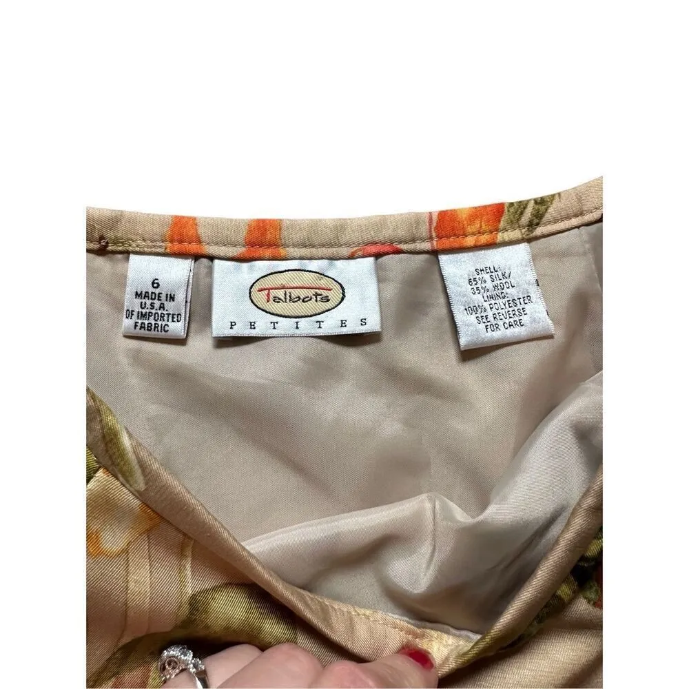 Vintage Talbots Petites Floral Silk Wool Blend A-Line Skirt Sz 6 - Image 3